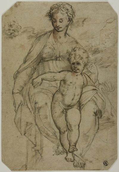 聖母子 (直腸); 三聖人の下絵と似顔絵の下絵（裏） 作： Parmigianino