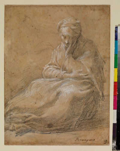 地面に座っている女性 作： Parmigianino