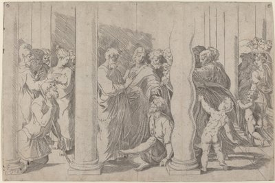 黄金の門で足の不自由な人を癒す聖ペテロと聖ヨハネ 作： Parmigianino after Raphael