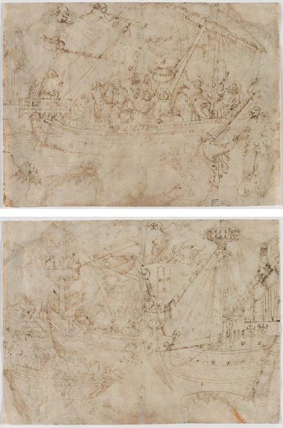 Navicella (reto) 船の 2 つの図面 (verso) 作： Parri Spinelli