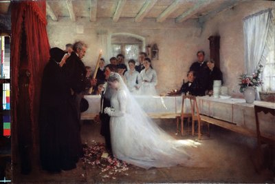 「結婚の祝福」（結婚式） 絵画 パスカル・アドルフ・ジャン・ダグナン・ブーヴェレ（ダグナン・ブーヴェレ）（1852-1929） 1880-1881年 プーシキン美術館 モスクワ 作： Pascal Adolphe Jean Dagnan Bouveret