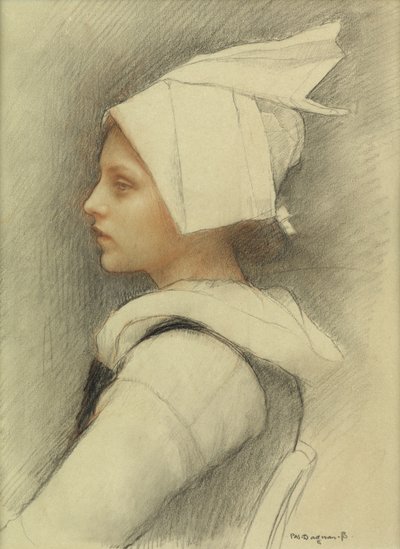 A Breton Girl (カラーチョーク、紙) 作： Pascal Adolphe Jean Dagnan Bouveret