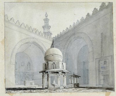 エジプト、カイロのスルタン・ハッサンのモスクの中庭。 パスカル コステ (1787-1879) による水彩画。 マルセイユ市立図書館 作： Pascal Xavier (after) Coste