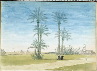 エジプト: “”ギゼのピラミッド (ギゼ、ギゼ、ギザ) パスカル・コステ (1787-1879) による描画 地中海考古学博物館、マルセイユ 作： Pascal Xavier (after) Coste