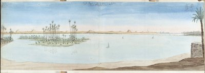 ギセのピラミッド (ギセ、ギザ、ギザ)、サカラ、ダテクールの眺め。 パスカル コステ (1787-1879) によるエジプトの水彩画 マルセイユ市立図書館 作： Pascal Xavier (after) Coste