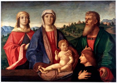 「マドンナと子供、聖人と寄付者」、c1504 作： Pasqualino Veneto