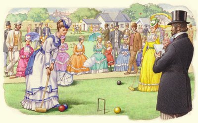 ウィンブルドンのオール・イングランド・クラブでのクロケット・ゲーム（紙にグワッシュ） 作： Pat (1907-95) Nicolle