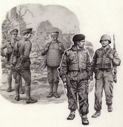 第2次世界大戦から今日までのボディアーマー（紙にグワッシュ） 作： Pat (1907-95) Nicolle