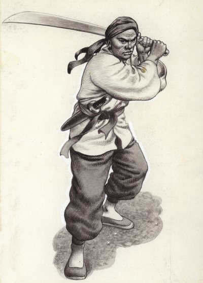 中国のボクサー戦士（紙にガッシュ） 作： Pat (1907-95) Nicolle