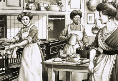 エドワード朝時代の調理は、石炭を焚いたレンジで行われていた 作： Pat (1907-95) Nicolle