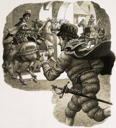 ヘンリー3世は臣下の一人に扮し、クラクフを抜け出した。 作： Pat (1907-95) Nicolle