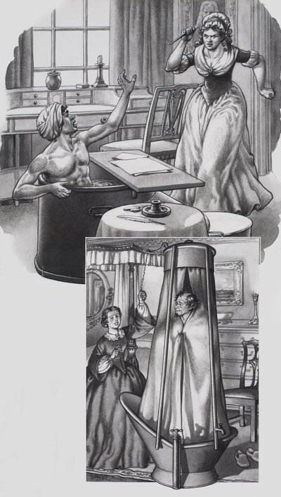 ジャン・ポール・マラ（1743-93）とディズレーリ（1804-81）（紙にグワッシュ） 作： Pat (1907-95) Nicolle