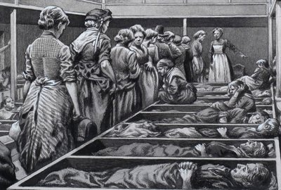 ホームレス女性のためのロンドン・ミッション（紙にグワッシュ） 作： パット (1907-95) ニコル