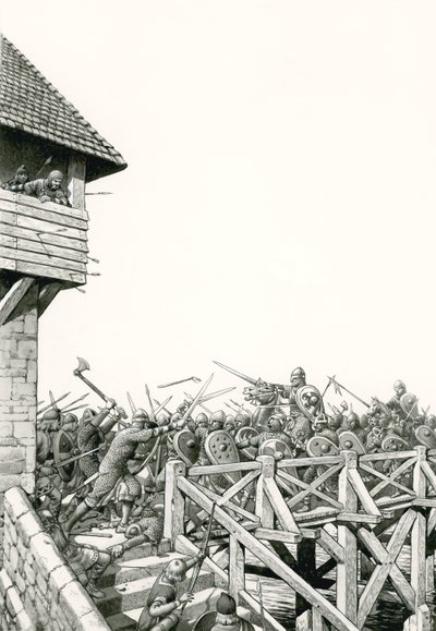 ノルマン・コンクエスト：テムズ川を進む軍隊（紙にグワッシュ） 作： Pat (1907-95) Nicolle