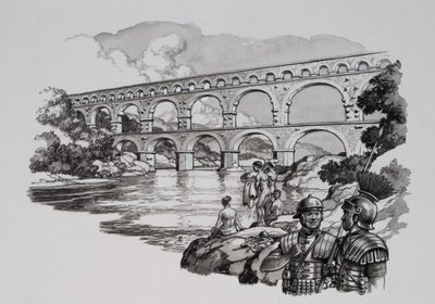 ローマ水道橋（紙にグワッシュ） 作： Pat (1907-95) Nicolle