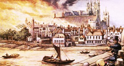 1834年に火災で焼失した旧国会議事堂 作： Pat (1907-95) Nicolle