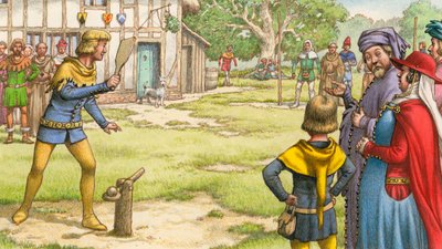 チョーサーの巡礼者たちが見ていたであろうトラップボール（紙にガッシュ） 作： Pat (1907-95) Nicolle