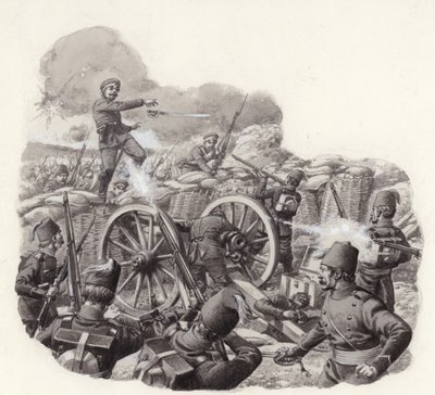グリヴィッツァ堡塁の土塁を守るトルコ軍（紙にグワッシュ） 作： Pat (1907-95) Nicolle