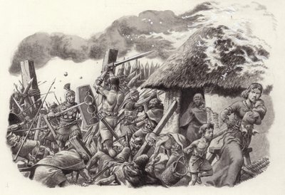 乙女城を襲うローマ軍団（紙にグワッシュ） 作： Pat (1907-95) Nicolle