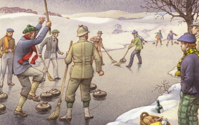 スコットランドのカーリング（紙にグワッシュ） 作： パット (1907-95) ニコル