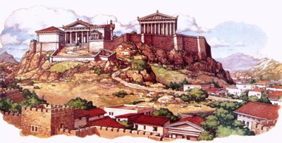 5世紀のアテネのアクロポリス（古代城塞）。 作： パット (1907-95) ニコル