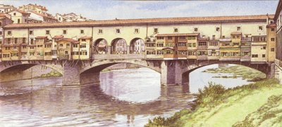 1970年代のヴェッキオ橋（紙にガッシュ画） 作： Pat (1907-95) Nicolle