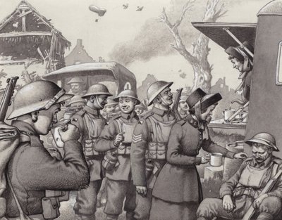大戦中の救世軍の女性たち（紙にグワッシュ） 作： Pat (1907-95) Nicolle