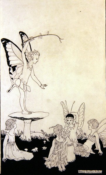 妖精のレッスン（紙にペンとインク） 作： Patricia Beeman Ardley