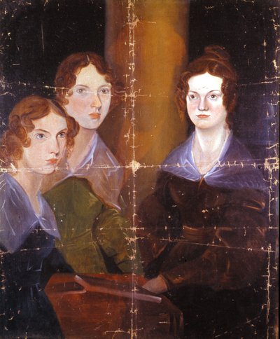 ブロンテ三姉妹の肖像。シャーロット・ブロンテ(1816-1855)、エミリー・ブロンテ(1818-1848)、アン・ブロンテ(1820-1849)の3人はイギリスの作家。弟のブランウェル・パトリック・ブロンテ（1817-1848）の絵。1834. 作： Patrick Branwell Bronte