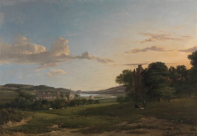 遠くに見えるセスフォードとロクスボローシャーのキャバートン村の眺め 作： Patrick Nasmyth