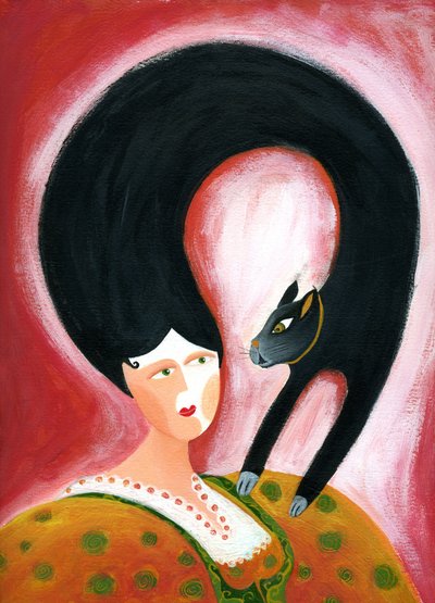 ストレガ・デル・チェザール（キエーザレ）：猫に変身して男を偵察する魔女。イラスト：Patrizia La Porta。 作： Patrizia La Porta
