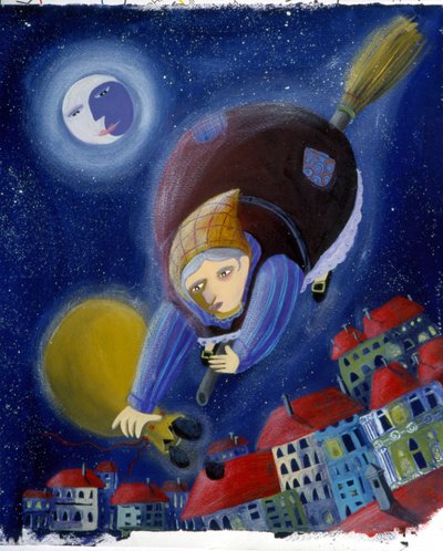 箒に乗った "ベファーナ"-イラスト：パトリツィア・ラ・ポルタ 作： Patrizia La Porta