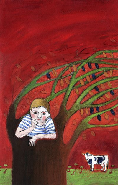 孤児の孤独、木の上でひとり、枝に吹く風 イラスト 2013年 作： Patrizia La Porta