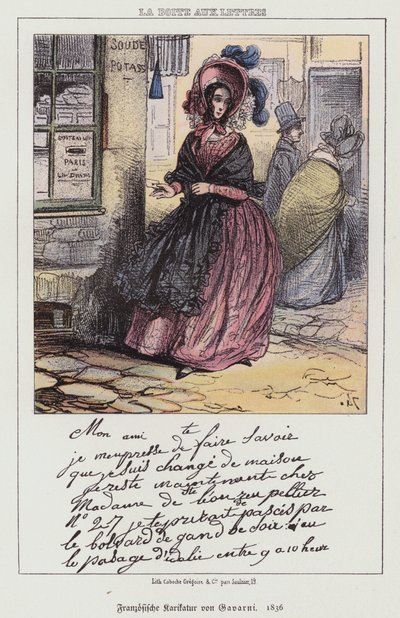 手紙を投函する女性（フランスの漫画 作： Paul (after) Gavarni