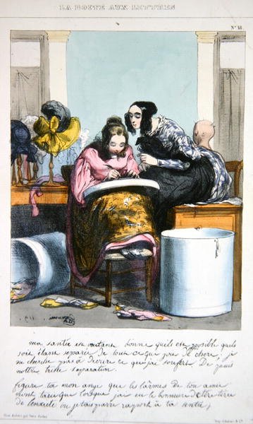 手紙を書く帽子製造業の労働者（1840年頃）（カラーリトグラフ 作： Paul (after) Gavarni