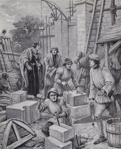 1440年に設立したイートン・カレッジの建設を監督するヘンリー6世（リトグラフ 作： Paul (after) Hardy