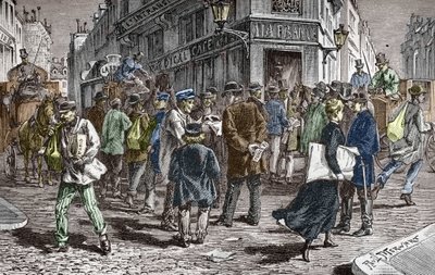 パリのクロワッサン通りの眺め、多くの新聞の席 作： Paul (after) Merwart