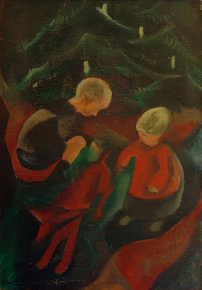 クリスマスツリーの下の2人の子供 作： Paul Adolf Seehaus