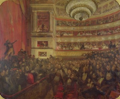 1830年、ビクターユーゴー（1802-85）による「ヘルナニ」の演奏、1902年頃 作： Paul Albert Besnard