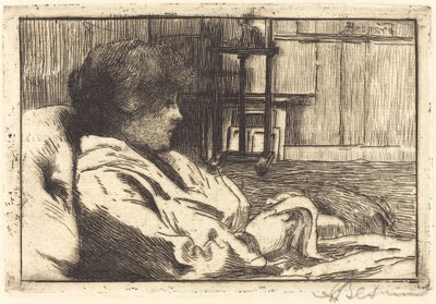 1887年、アトリエ・ラ・レクチャー・ダン・ラトリエで読書する女性。 作： Paul Albert Besnard