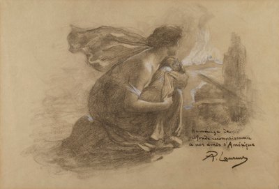 母子と燃える村 作： Paul Albert Laurens
