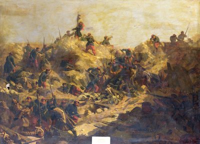 1855 年 6 月 7 日、セヴァストポリ包囲戦とブランシオン将軍の死の間の戦略丘の奪取 作： Paul Alexandre Protais
