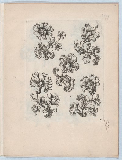 小さな花のモチーフのシリーズ、プレート 3、ca. 1670～85年頃。 1670-85。 作： Paul Androuet Du Cerceau