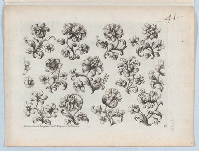 小さな花のモチーフのシリーズ、プレート 6、ca. 1670～85年頃。 1670-85。 作： Paul Androuet Du Cerceau