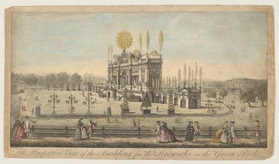 グリーンパークの花火のための建物の透視図、ロンドン、カリフォルニア州。 1749年。 作： Paul Angier