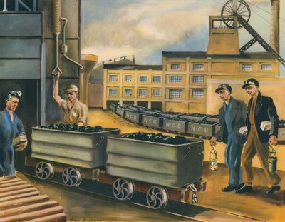 イギリスの炭鉱の坑口（カラーリトグラフ） 作： Paul B. Mann