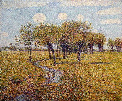 オランダ風景画「小さな草原の谷間に春の柳の木」（油彩・キャンバス） 作： Paul Baum