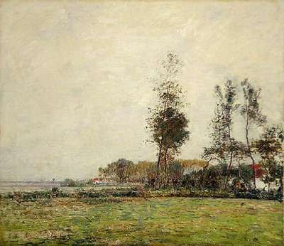 オランダ、木と家のある風景 作： Paul Baum