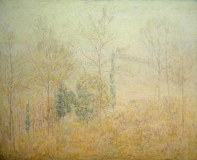 緑のポプラのある早春のトスカーナの風景（油彩・キャンバス） 作： Paul Baum