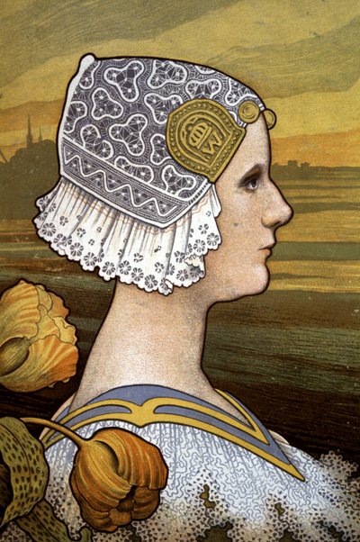 オランダのヴィルヘルミナ女王、1901年頃（イラスト）。 作： Paul Berthon